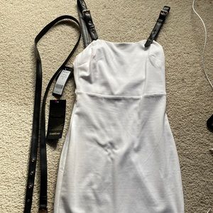 XS Srappy Pu Ponte Mini Dress